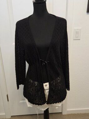 Say What? Black Women Open-knit crochet sweater scoop neck and tie waist size 3X
